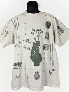 Vintage 1994 Painted Lady Rel-e-vant Products Golf T Shirt Made in USA AOP XL